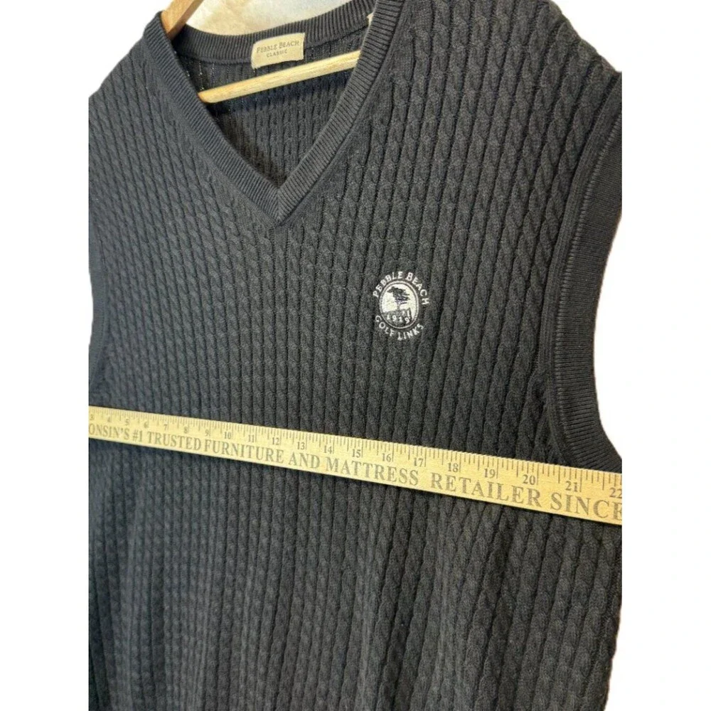 Pebble Beach Golf Sweater Vest Men's XL Black Cable Knit V-Neck Classic